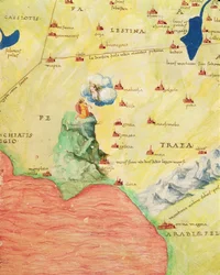 De Sinaïberg en de Rode Zee, uit een Atlas van de Wereld in 33 Kaarten, Venetië, 1 september 1553 (detail)